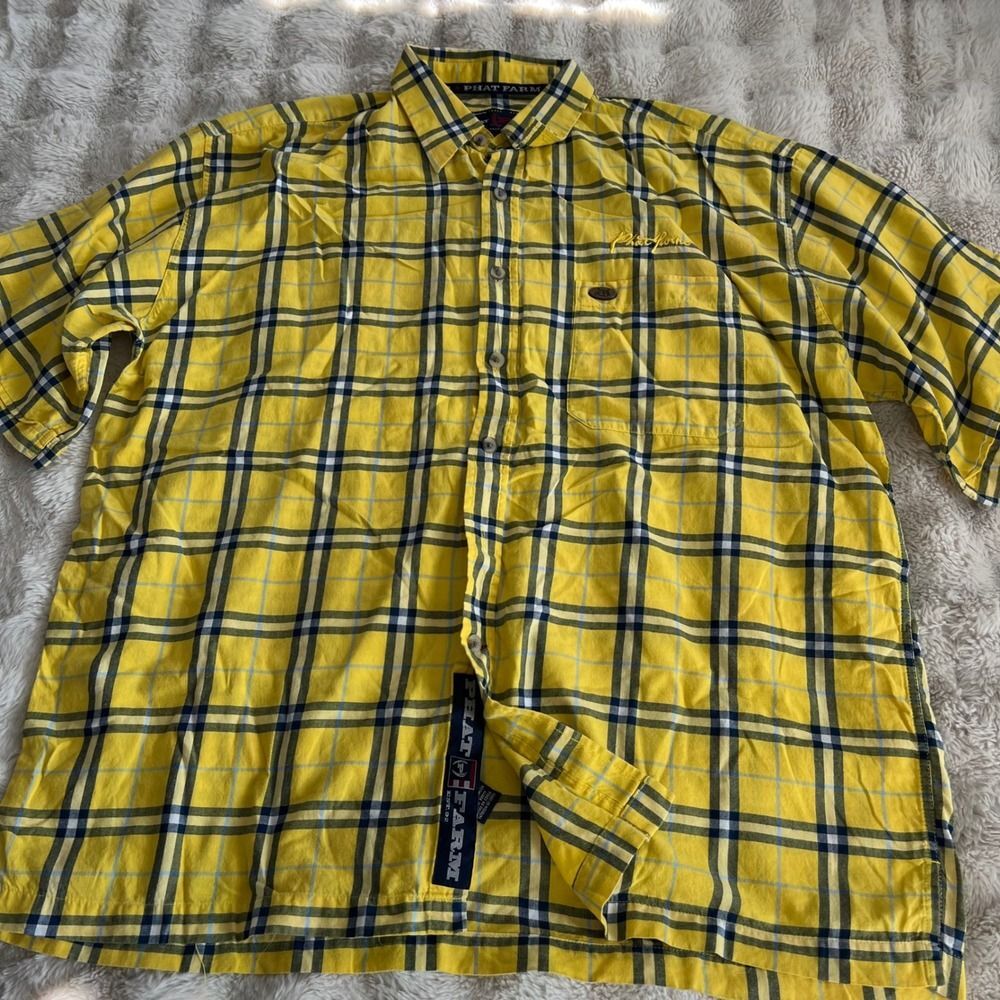 Phat Farm Y2K Mens XL‎ Plaid Button Up Short Sleeve Shirt 2000's
